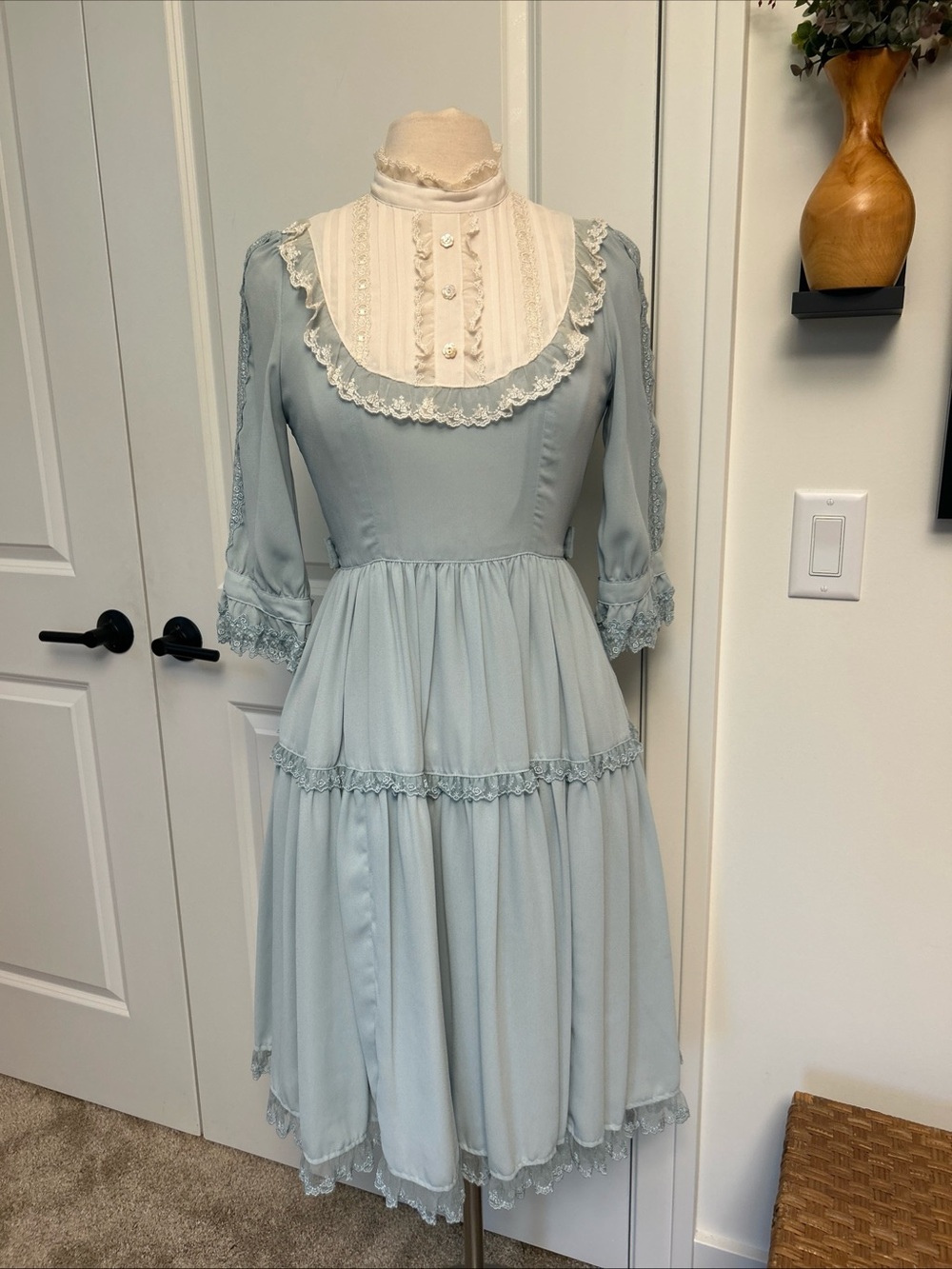 NWT Innocent World Japan size M OP Blue Cream Lolita Dress Ruffle High Neck Midi
